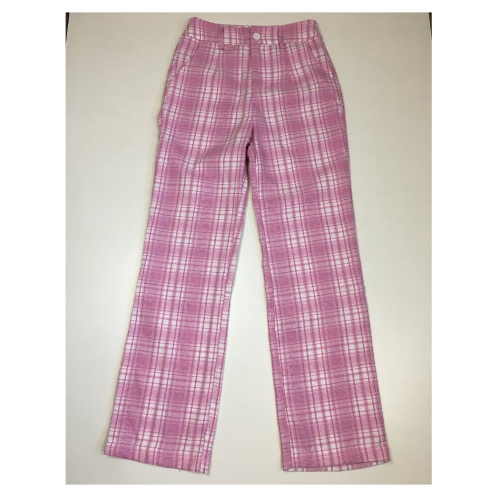 PRINCESS POLLY Pink White Plaid Checks Dress Pant